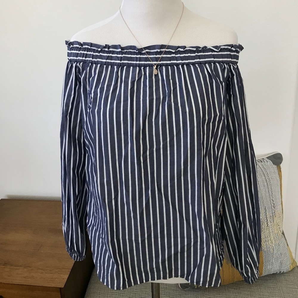 J.Crew off-the-shoulder striped top. Blue & white.